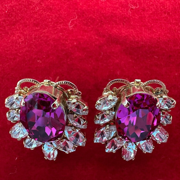 Pink & Clear Crystal Stud Earrings - Picture 3 of 4